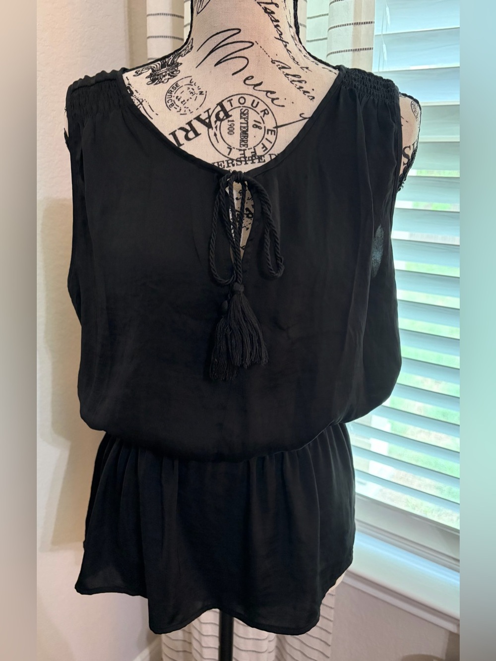 dip Black Sleeveless Tie-Neck Tunic Top